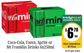 Coca-Cola, Fanta, Sprite or Mt Franklin Drinks
