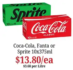 Farmer Jack's Coca-Cola, Fanta or Sprite 10x375ml offer