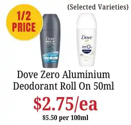 Farmer Jack's Dove Zero Aluminium Deodorant Roll On offer
