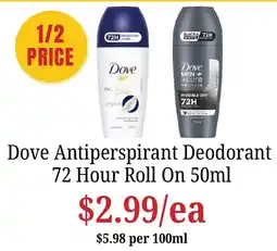 Farmer Jack's Dove Antiperspirant Deodorant 72 Hour Roll On offer