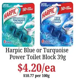 Farmer Jack's Harpic Blue or Turquoise Power Toilet Block offer