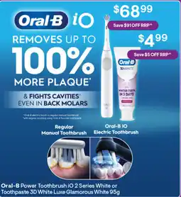 Discount Drug Stores Oral-B Power Toothbrush iO 2 Series White or Toothpaste 3D White Luxe Glamorous White offer