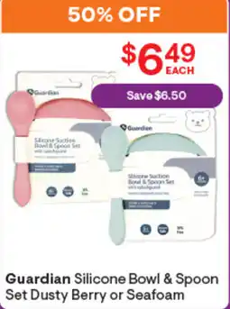 Discount Drug Stores Guardian Silicone Bowl & Spoon Set Dusty Berry or Seafoam offer