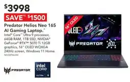 Harvey Norman Predator Helios Neo 16S AI Gaming Laptop offer