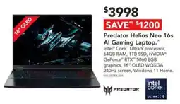 Harvey Norman Predator Helios Neo 16s AI Gaming Laptop offer