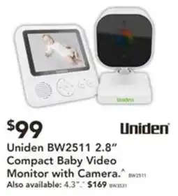 Harvey Norman Uniden BW2511 2.8" Compact Baby Video Monitor with Camera offer