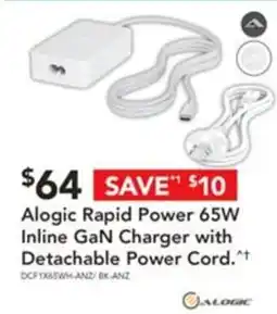 Harvey Norman Alogic Rapid Power 65W Inline GaN Charger with Detachable Power Cord offer