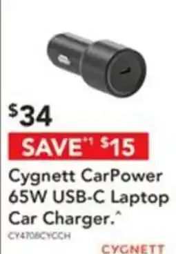 Harvey Norman Cygnett CarPower 65W USB-C Laptop Car Charger offer