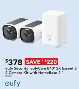 Harvey Norman eufy Security 'eufyCam E40' 2K Essential 2-Camera Kit with HomeBase 2. offer