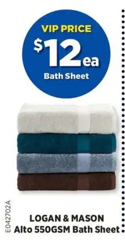 Spotlight Logan & Mason Alto 550GSM Bath Sheet offer