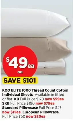 Spotlight Koo Elite 1000 Thread Count Cotton Individual Sheets offer
