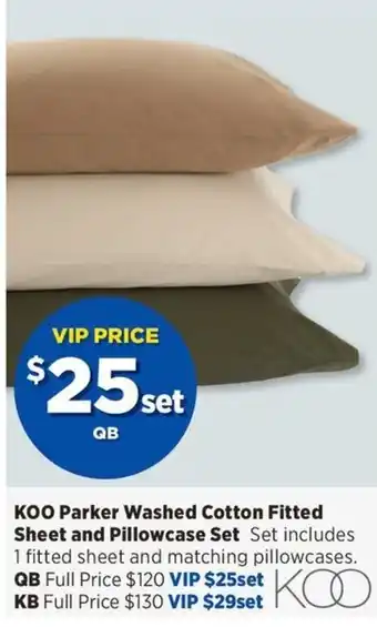 KOO Parker Washed Cotton Fitted Sheet and Pillowcase Set