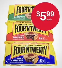 Australian Butchers Store Four'n Twenty Chicken & Vegetable Pies offer