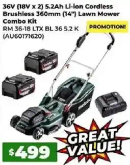 Sydney Tools 36V (18V x 2) 5.2Ah Li-ion Cordless Brushless 360mm (14") Lawn Mower Combo Kit offer