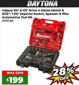 Sydney Tools DAYTONA 148pce 1/4" & 1/2" Drive 4-32mm Metric & 5/32"- 1 1/4" Imperial Socket, Spanner & Plier Automotive Tool Kit offer