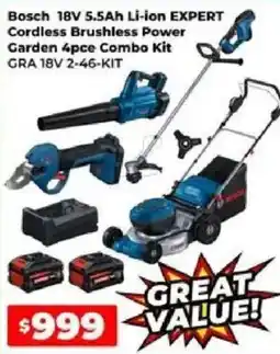 Sydney Tools Bosch 18V 5.5Ah Li-ion EXPERT Cordless Brushless Power Garden 4pce Combo Kit offer