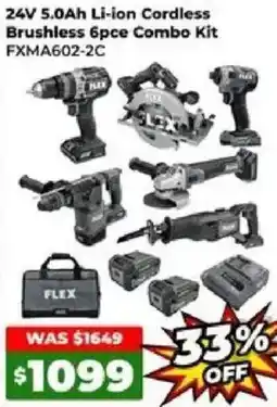 Sydney Tools Flex 24V 5.0Ah Li-ion Cordless Brushless 6pce Combo Kit offer