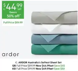 Harris Scarfe C. ARDOR Australia's Softest Sheet Set offer