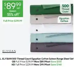 Harris Scarfe Elysian 500 Thread Count Egyptian Cotton Sateen Range Sheet Set offer