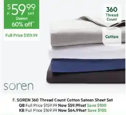 Harris Scarfe F. SOREN 360 Thread Count Cotton Sateen Sheet Set offer