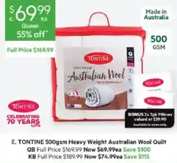 Harris Scarfe Tontine 500gsm Heavy Weight Australian Wool Quilt offer