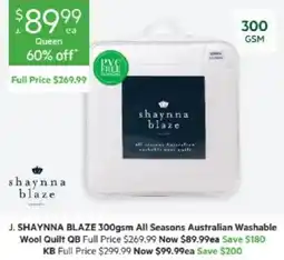 Harris Scarfe J. SHAYNNA BLAZE 300gsm All Seasons Australian Washable Wool Quilt QB offer