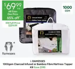 Harris Scarfe Ramesses 1000gsm Charcoal Infused or Bamboo Fibre Mattress Topper offer