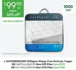 Harris Scarfe J. Gainsborough 1000gsm Allergy Free Mattress Topper offer
