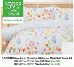 Harris Scarfe SOREN Kelsey, Loren, Wembley, Whitney or Marlo Quilt Cover Set offer