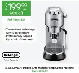 Harris Scarfe De'Longhi Dedica Arte Manual Pump Coffee Machine offer