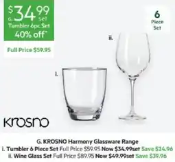 Harris Scarfe KROSNO Harmony Glassware Range offer