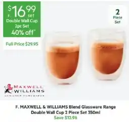 Harris Scarfe MAXWELL & WILLIAMS Blend Glassware Range Double Wall Cup 2 Piece Set offer