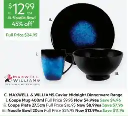 Harris Scarfe MAXWELL & WILLIAMS Caviar Midnight Dinnerware Range offer