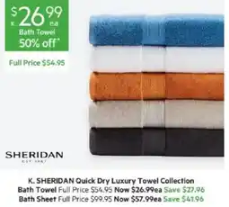 Harris Scarfe K. SHERIDAN Quick Dry Luxury Towel Collection Bath Towel offer