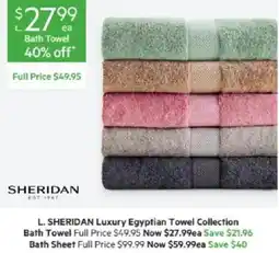 Harris Scarfe L. SHERIDAN Luxury Egyptian Towel Collection Bath Towel offer
