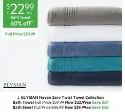 Harris Scarfe J. ELYSIAN Haven Zero Twist Towel Collection Bath Towel offer
