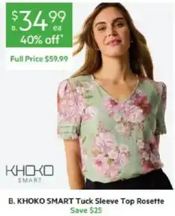 Harris Scarfe KHOKO SMART Tuck Sleeve Top Rosette offer
