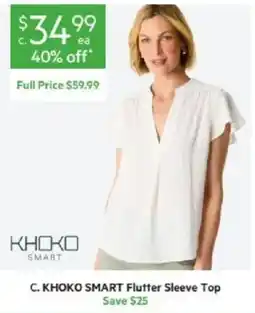 Harris Scarfe C. KHOKO SMART Flutter Sleeve Top offer