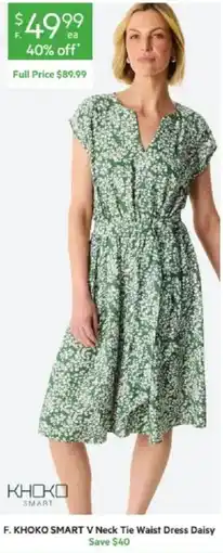 Harris Scarfe Khoko Smart V Neck Tie Waist Dress Daisy offer