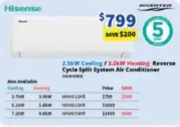 Bi-Rite Hisense 2.5kW Cooling / 3.2kW Heating Reverse Cycle Split System Air Conditioner offer