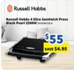 Bi-Rite Russell Hobbs 4 Slice Sandwich Press Black Pearl offer