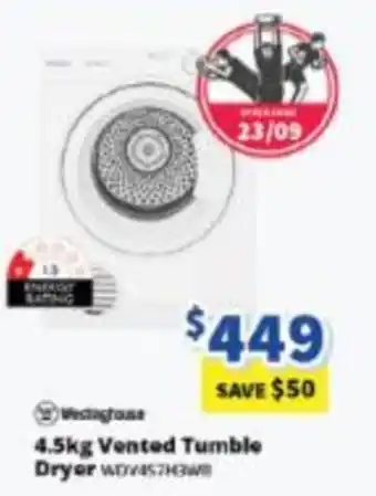 Westinghouse 4.5kg Vented Tumble Dryer