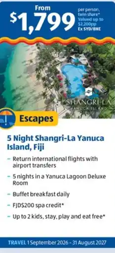 ALDI 5 Night Shangri-La Yanuca Island, Fiji offer