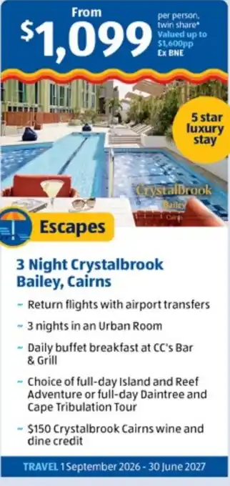 3 Night Crystalbrook Bailey, Cairns