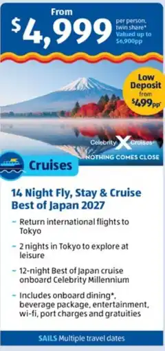 ALDI 14 Night Fly, Stay & Cruise Best of Japan 2027 offer