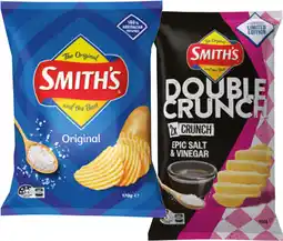 IGA Smithʼs Crinkle Cut Chips 150-170g or Double Crunch Chips 150g Selected Varieties offer