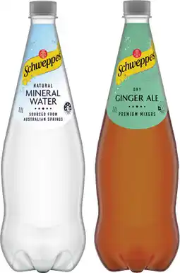 IGA Schweppes Mixers, Natural Mineral Water or Soft Drink 1.1 Litre Selected Varieties offer