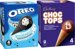 IGA Cadbury Choc Tops or Oreo Cookie Top Ice Cream Cones 4 Pack offer