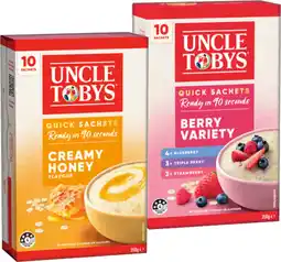 IGA Uncle Tobys Oats Quick Sachets 8‑10 Pack Selected Varieties offer