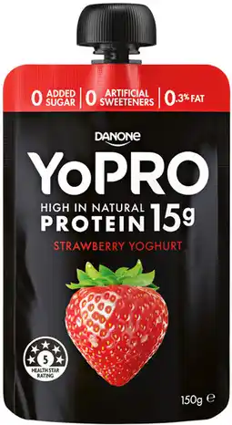 IGA Danone YoPRO Protein Yoghurt Pouch 150g or Pot 160g Selected Varieties offer